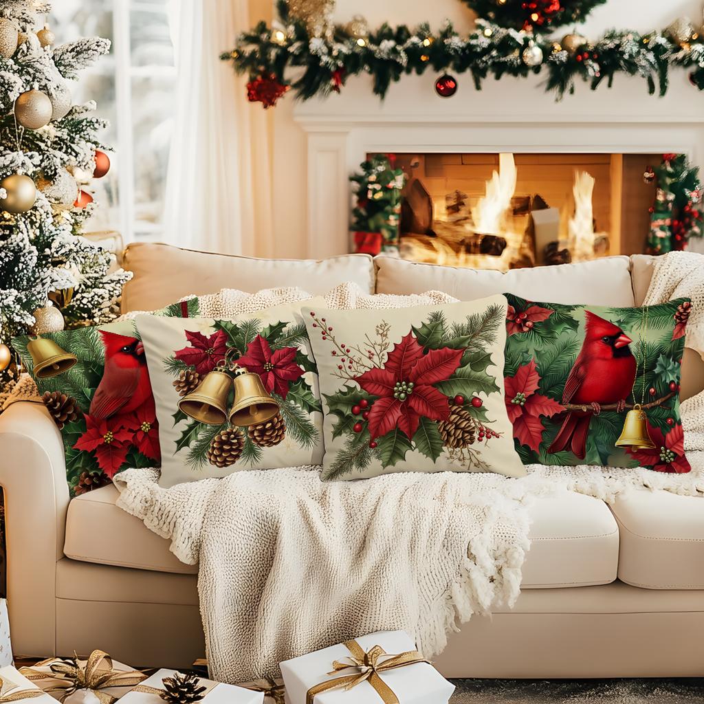 Christmas Bishop Poinsettia Pillowcase Bedroom Sofa Cushion Cover 100% Polyester Living Room Cushion Pillowcase Home Decor