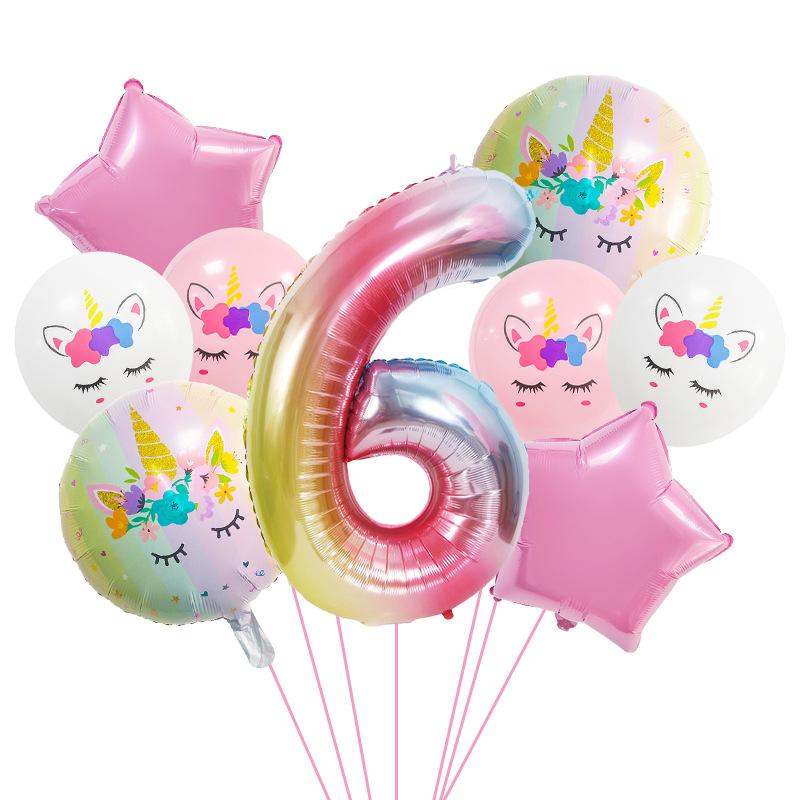 Unicorn Theme Balloon Set 40 Inch Gradual Change Digital Aluminum Film Balloon Birthday Party Decoration Props