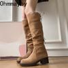 Winter Platform Height Increase Woman Western High Boots Fashion Thick Heel Shoes Female Punk Vintage Slip On Long Booties