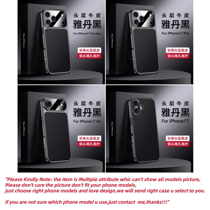 Luxury Genuine Leather Camera Lens Protection Back Case for iPhone 17 Pro Max / 17 Pro / 17 Air / 17 Plating PC Bumper Cover