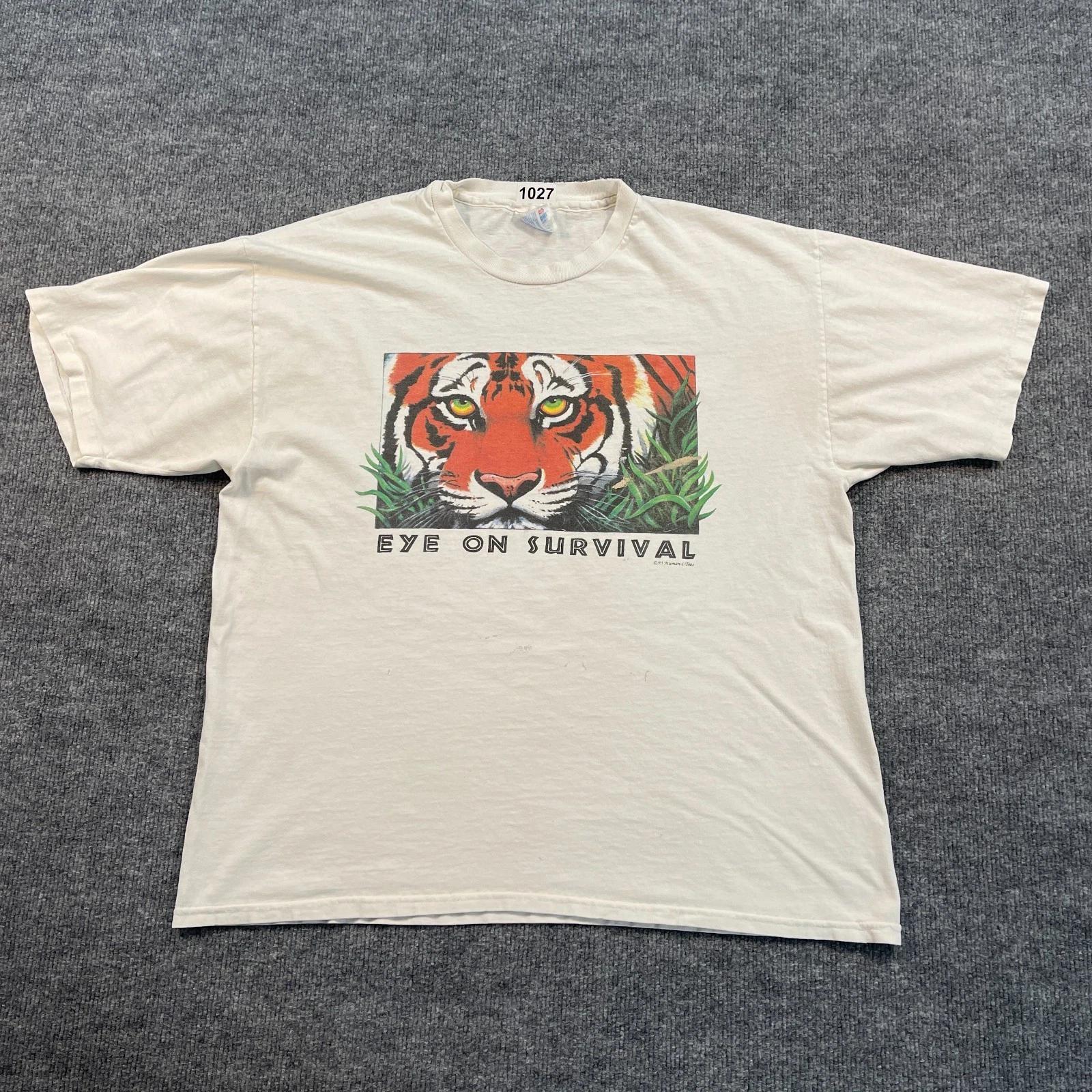 

Vintage 1993 Eye-On-Survival Tiger Shirt XL 23x26 Human-I-Tees S