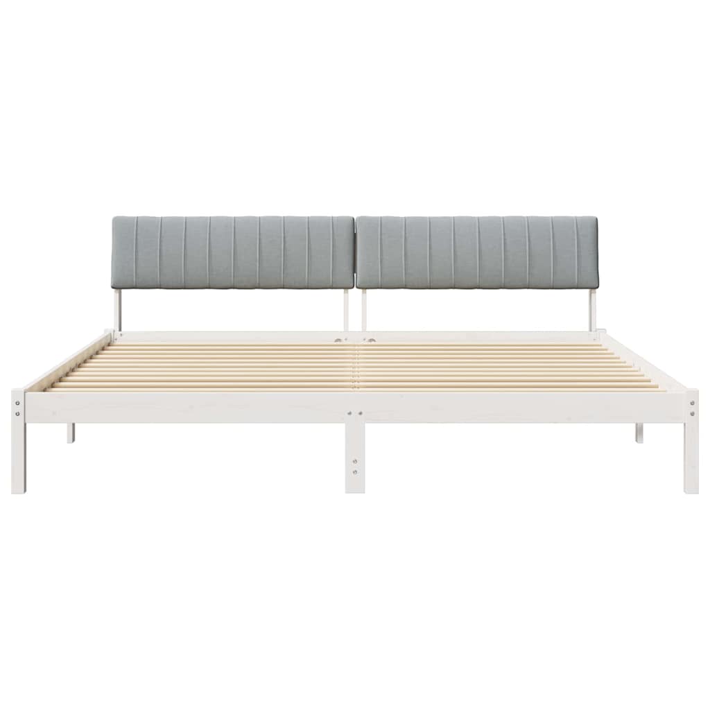 Bed Frame in White and Light Grey 200 x 200 cm Solid Pine Wood