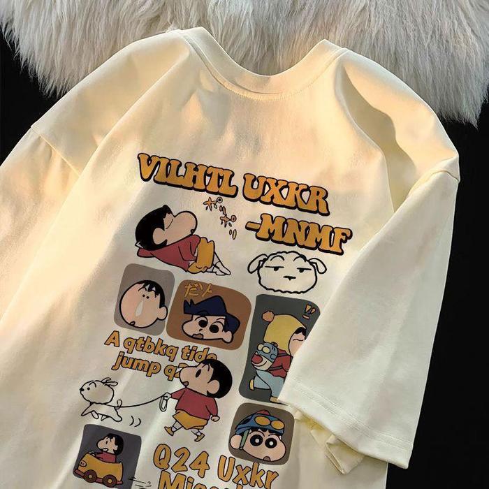 

Crayon Shin Chan Saturday Comic Print T Shirt Women Oversized Cute Cartoon Graphic Short Sleeve Casual Tee S