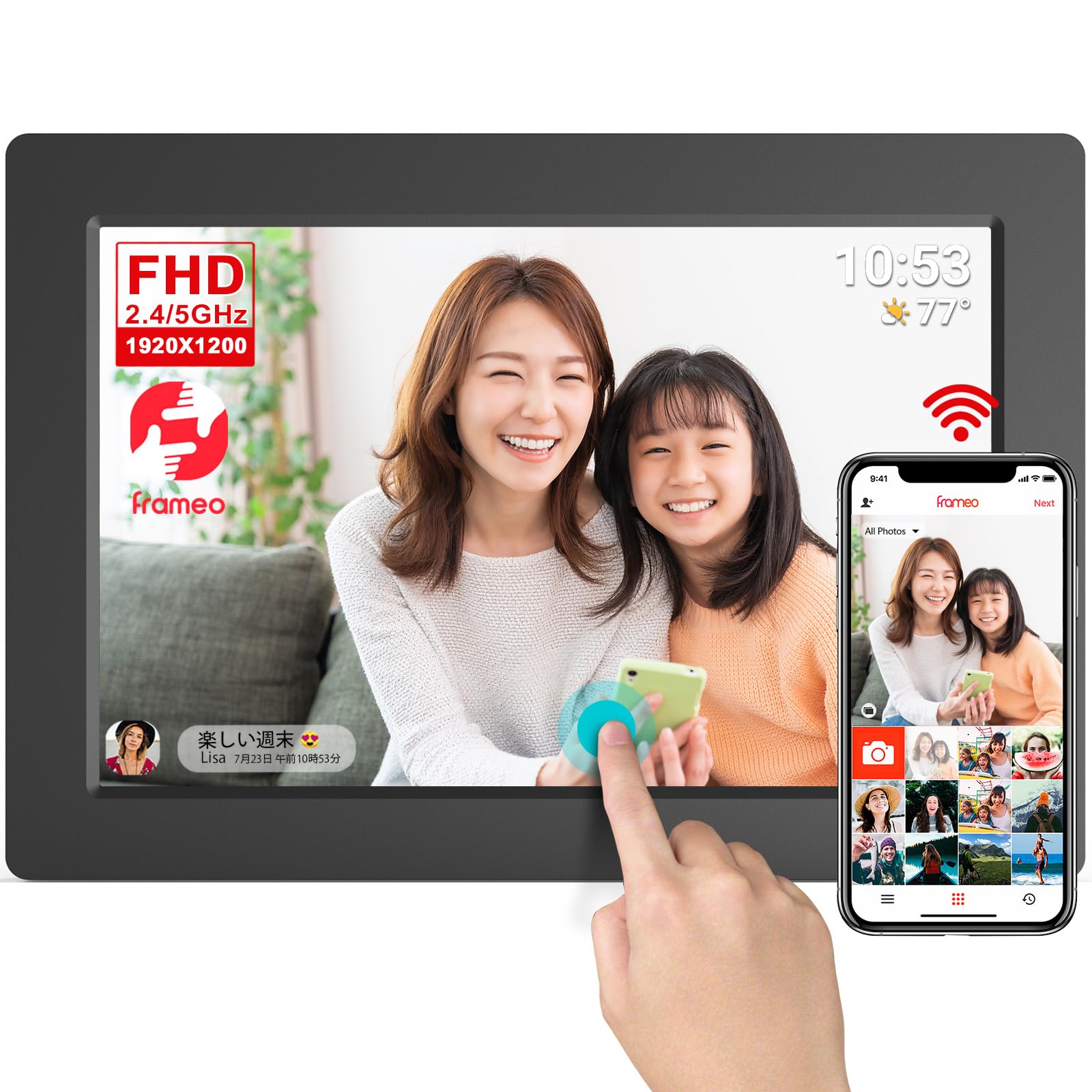 

Frameo 10.1-inch WiFi Digital Photo Frame FHD IPS Touch Screen Slideshow Auto Rotation for Photos and Videos