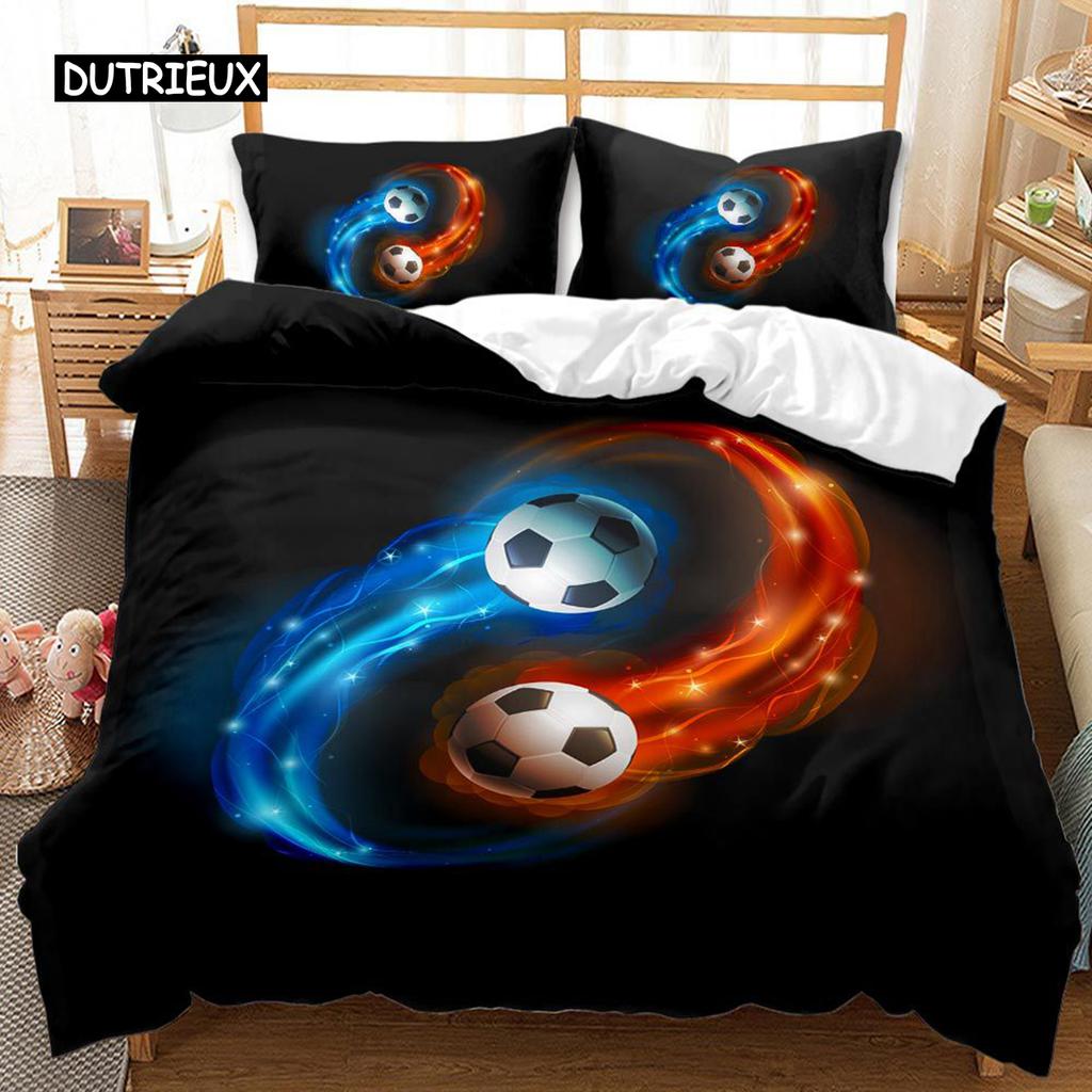 3D Football Duvet Cover Double King Queen Bedding Set 2/3pcs Quilt Cover with Zipper Closure King Size Polyester Comforter Cover