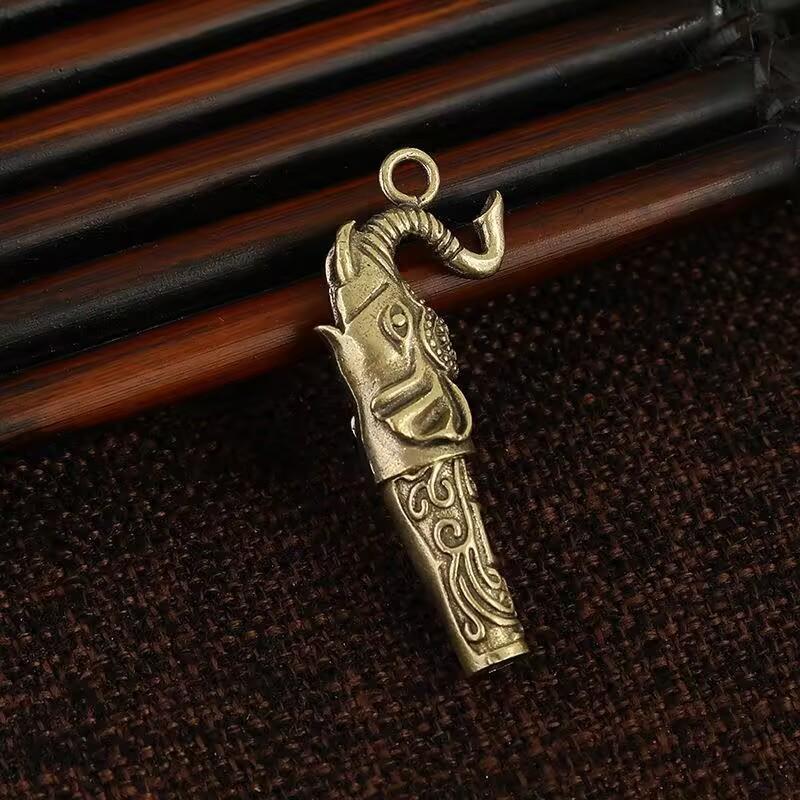 Vintage Brass Dragon Carved Whistle with Keychain Hole High Decibel Loud Portable Whistle for Outdoor Camping Travel Emergency