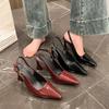 Women's 7cm and 9cm Single Shoes with Heels Expose Your Heels Pointed Tip High Heels Women Patent Leather Black Red Shoes Women