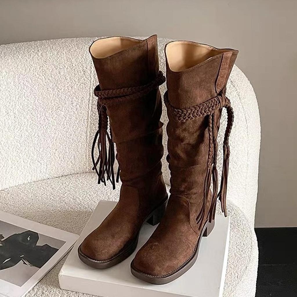 Spot second hair! Wasteland wind summer Maillard travel knight boots pile boots thick heel Martin boots women