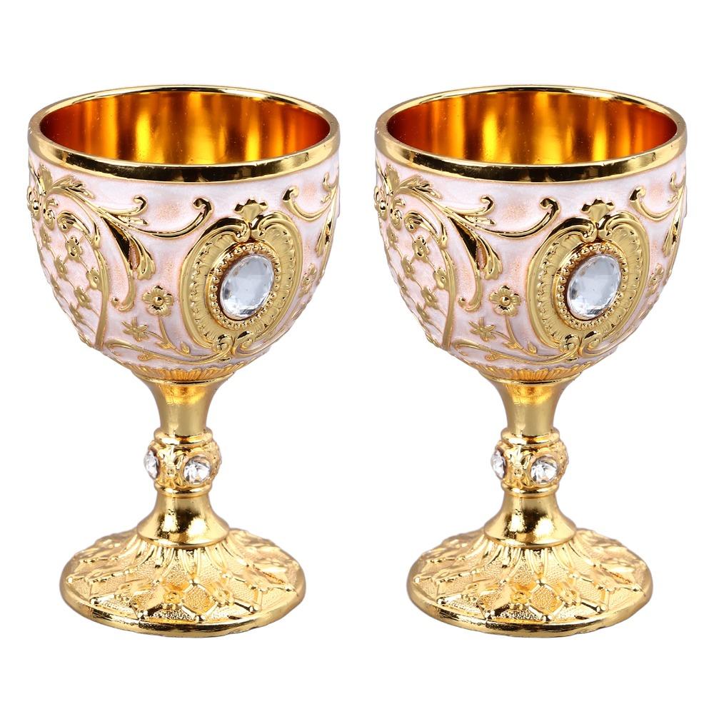 2PCS Small Zinc Alloy Goblet 30ml Capacity Embossed Wine Glass Metal Wine Cup Banquet Celebration
