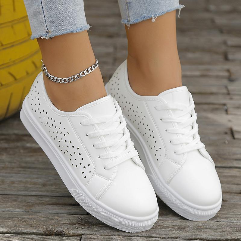 fashion Fashion Hollow Out Platform Sneakers Women Plus Size Lace Up PU Leather Flats Shoes Woman 2024 Autumn Non-Slip Casual Shoes 43