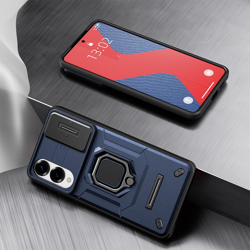 KEYSION Shockproof Case for Samsung S25 Edge 5G Slide Camera Lens Protection Ring Stand Phone Back Cover for Galaxy S25 Edge 5G