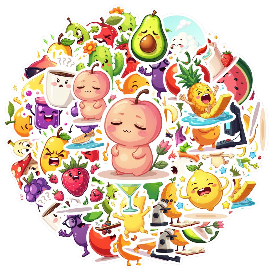 Cartoon Cute Characters Decals Playful Fruit Teacher Reward Stickers Funny Stickers For Fridge Suitcase