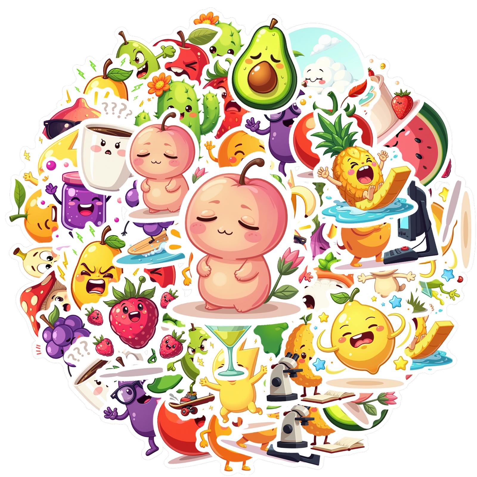 

Cartoon Cute Characters Decals Playful Fruit Teacher Reward Stickers Funny Stickers For Fridge Suitcase