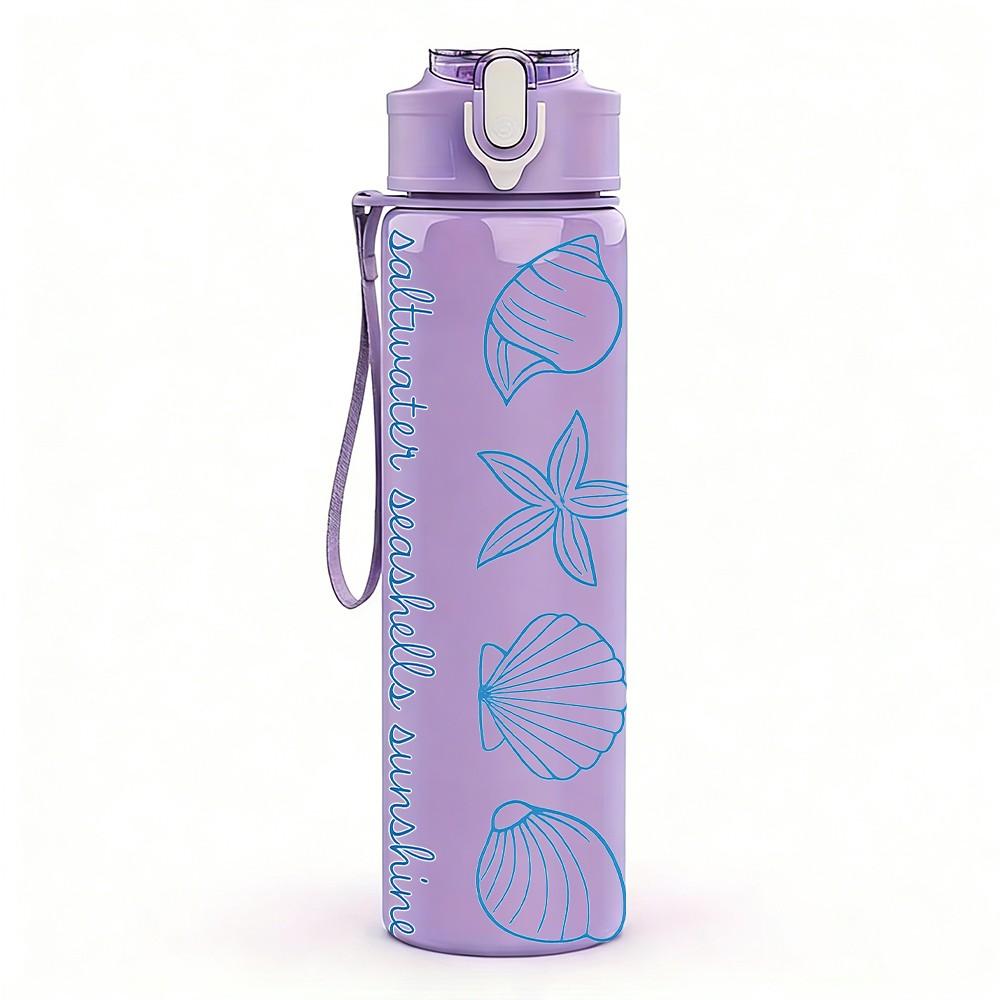 1 PZ Righello con Texture Conchiglia Blu 750ml Colore Plastica Borraccia Sportiva Tappo Flip-Top Anti-Perdita Per Sport Ufficio Uso Domestico
