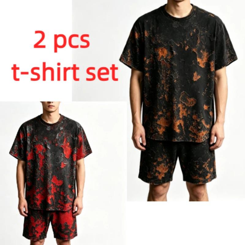 Summer Casual Vintage Rust 3D Printed Round Neck Short Sleeved Kids T-Shirt And Shorts Set Boy's and Girl's T-shirt Shorts Set