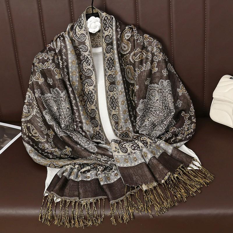 

Весенне-осенний шарф с цветочным принтом, универсальный жаккардовый шарф с ощущением имитации кашемира, элегантная шаль от солнца для женщин