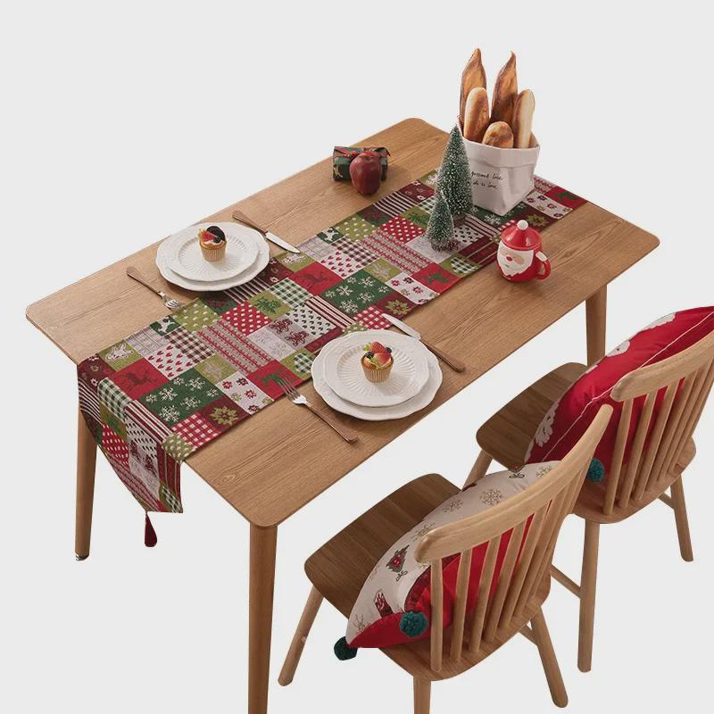 Jacquard Polyester-Cotton Christmas Table Runner with Floral Bells