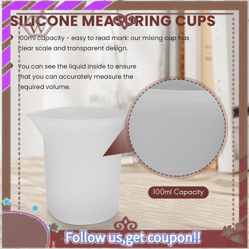 (New)-10Pcs Silicone Measuring Cups 100 Ml Silicone Cups Non Stick Mixing Cups DIY Glue Tools Cup For Handmade Craft прозрачный белый