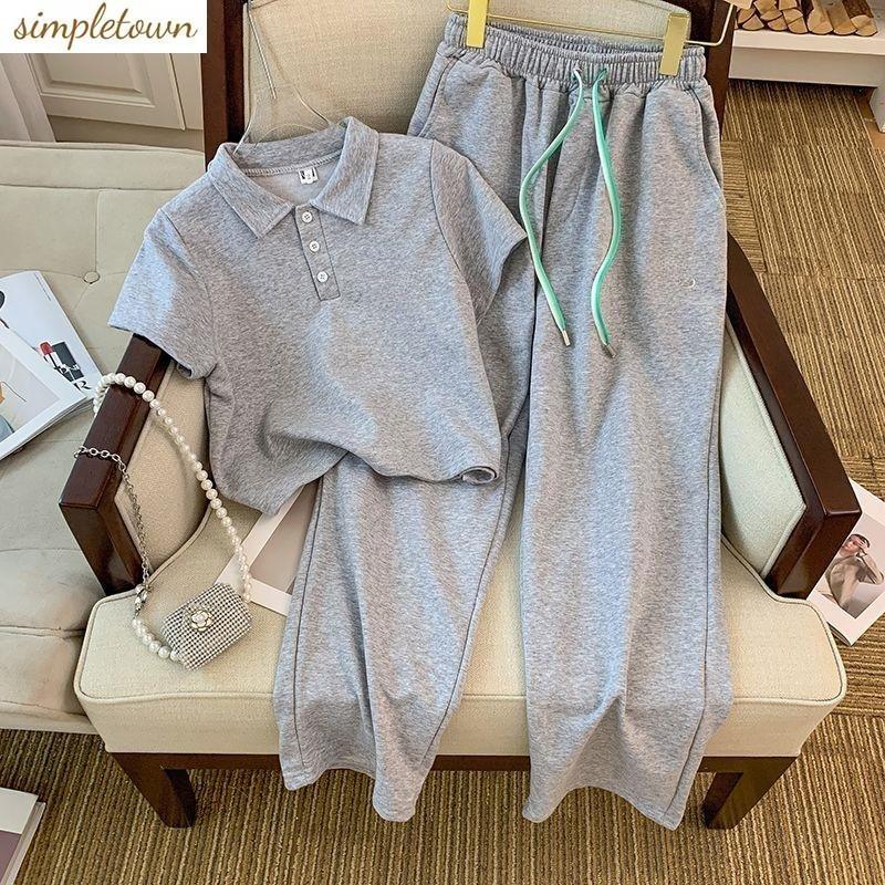 Spring and Summer College Style Girls' Casual Sports Suit Loose Fit Short Sleeved Pants Two-piece Set
