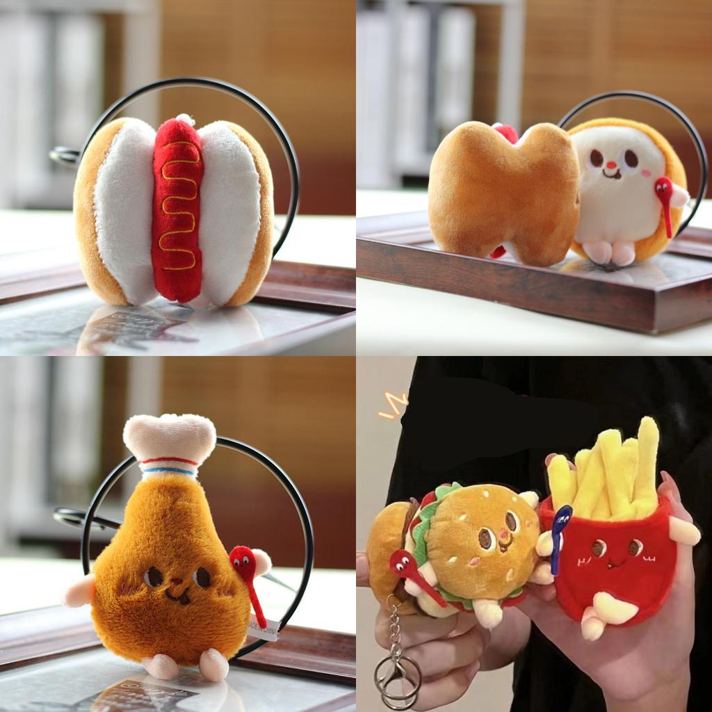 Adorable Plush Hamburger Hot Dog Chicken Leg French Fries Keychain For Backpacks Creative Gift