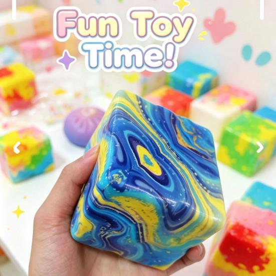 Cube Slow Rising Squeeze Toy, Maltose Texture Stress Relief Fidget, Soft Chewy Sensory Desk Decor with Gradient Tie-Dye, Portable Anxiety Relief Toy