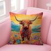 Highland Cow Pattern Cushion Cover Natural Linen Pillow Case DoubleSided Print Decorative Sofa Pillowcase Home Decor Gift