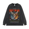 Mens Oversized Washed Cotton Tee With Vintage Dark Angel Print Loose Fit Short Sleeve T-Shirt