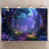 2D Enchanted Glowing Flower Forest Background Tapestry