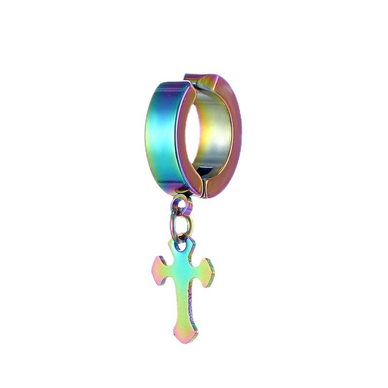 Titanium Steel Cross Pendant Ear Cuff Punk Ear Clip for No Piercing Unisex