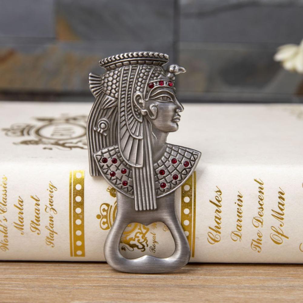 Vintage Egyptian Tutankhamun Beer Bottle Opener with Magnetic Cap Catcher, Stainless Steel Metal European Style Creative Beer Opener