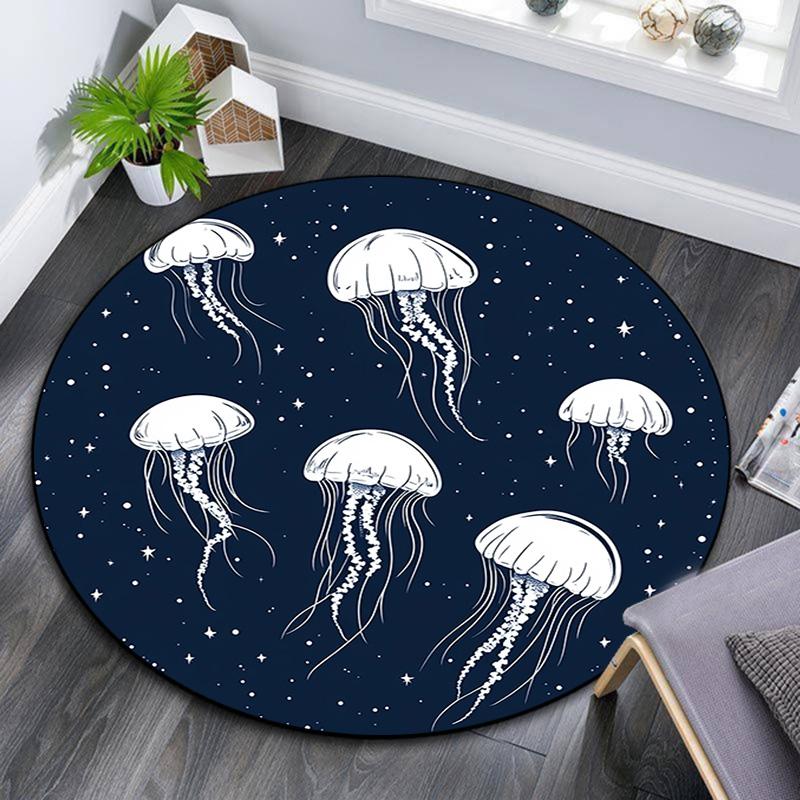 Jellyfish Round Area Rug,Carpet Rug for Living Room Bedroom Sofa Playroom Decor,Non-slip Floor Mat