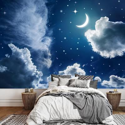 Stelle e Luna Rimovibile Murale Notte Cielo Grande Carta da Parati per Soggiorno, Camera da Letto, Ufficio Carta da Parati
