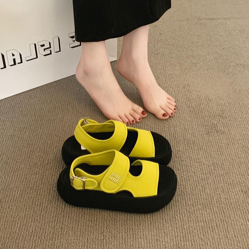2025 summer new Velcro cloth slippers women's platform versatile fashion casual beach sandals