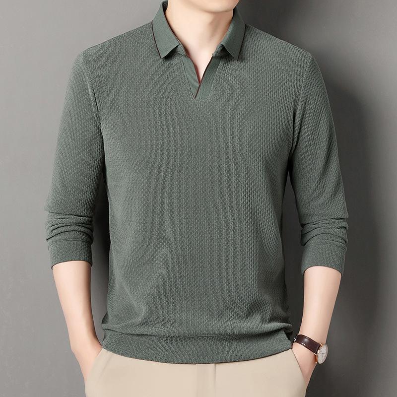 

Мужская рубашка ПОЛО Мужская с длинным рукавом Повседневная Деловая Мужская футболка Весна и Осень Ведущая одежда 4XL зелёный