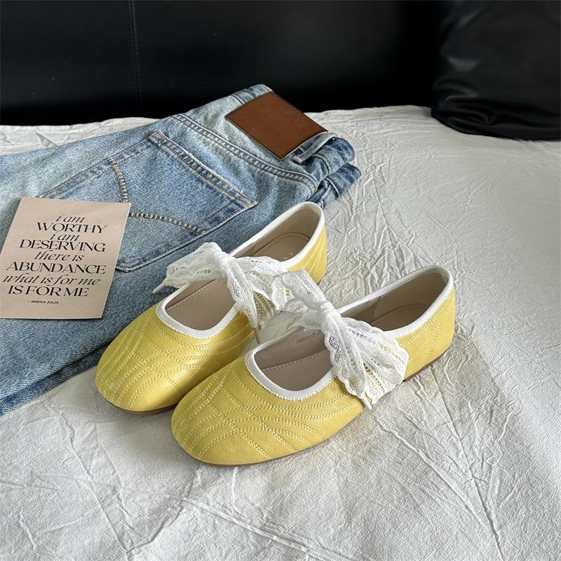 2025 summer new shallow mouth versatile bow casual round head flat sole single shoes women's soft sole Mary Jane ballet shoes