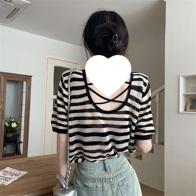 

Summer 2025 Women s Slim Fit Hollow Out Short Sleeve Knitted Top - Age-Reducing Solid Color S (recommended 80-95 jin)