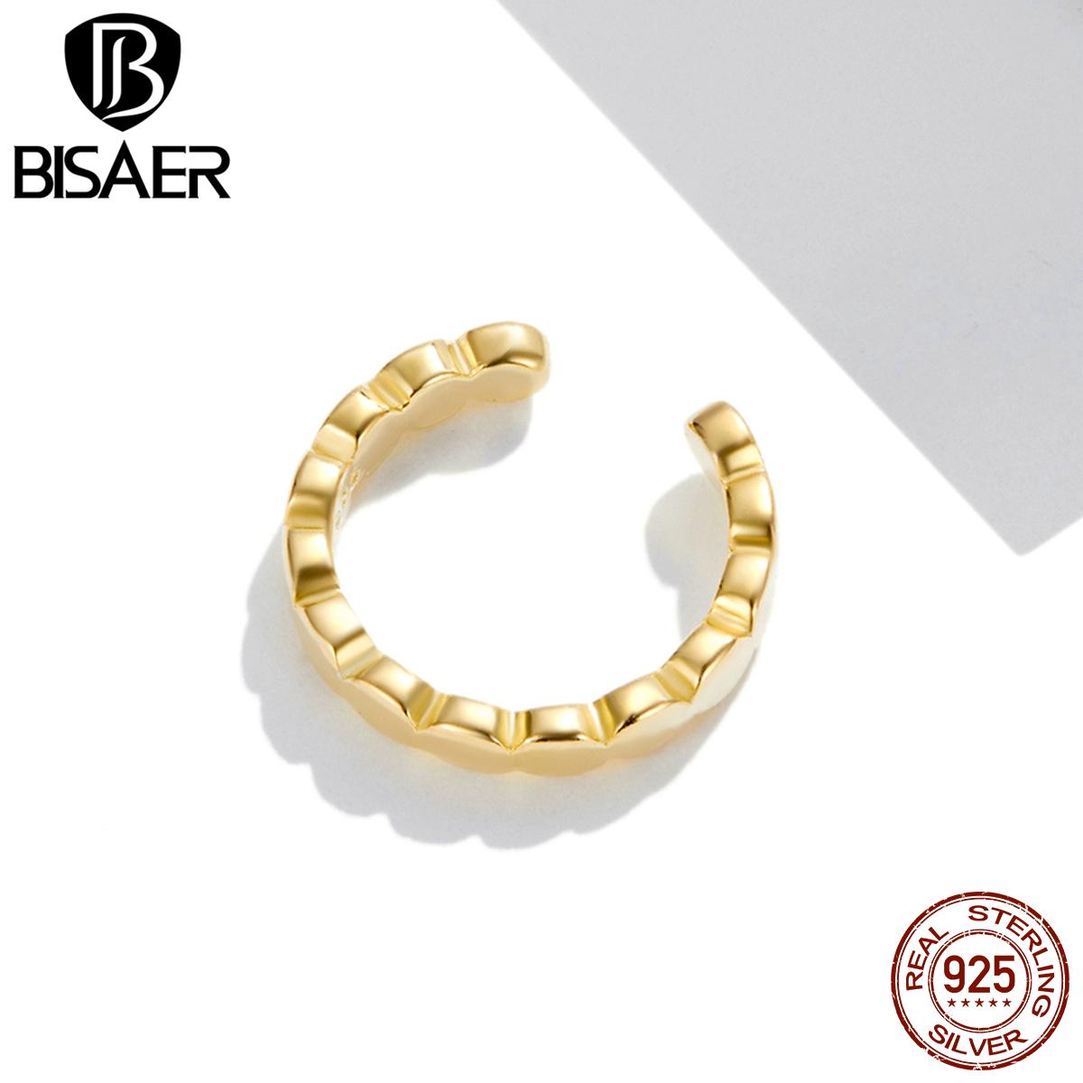 

BISAER стерлингового серебра 925 пробы простые универсальные круглые элементы позолоченные серьги-клипсы для женщин ювелирные украшения Earring