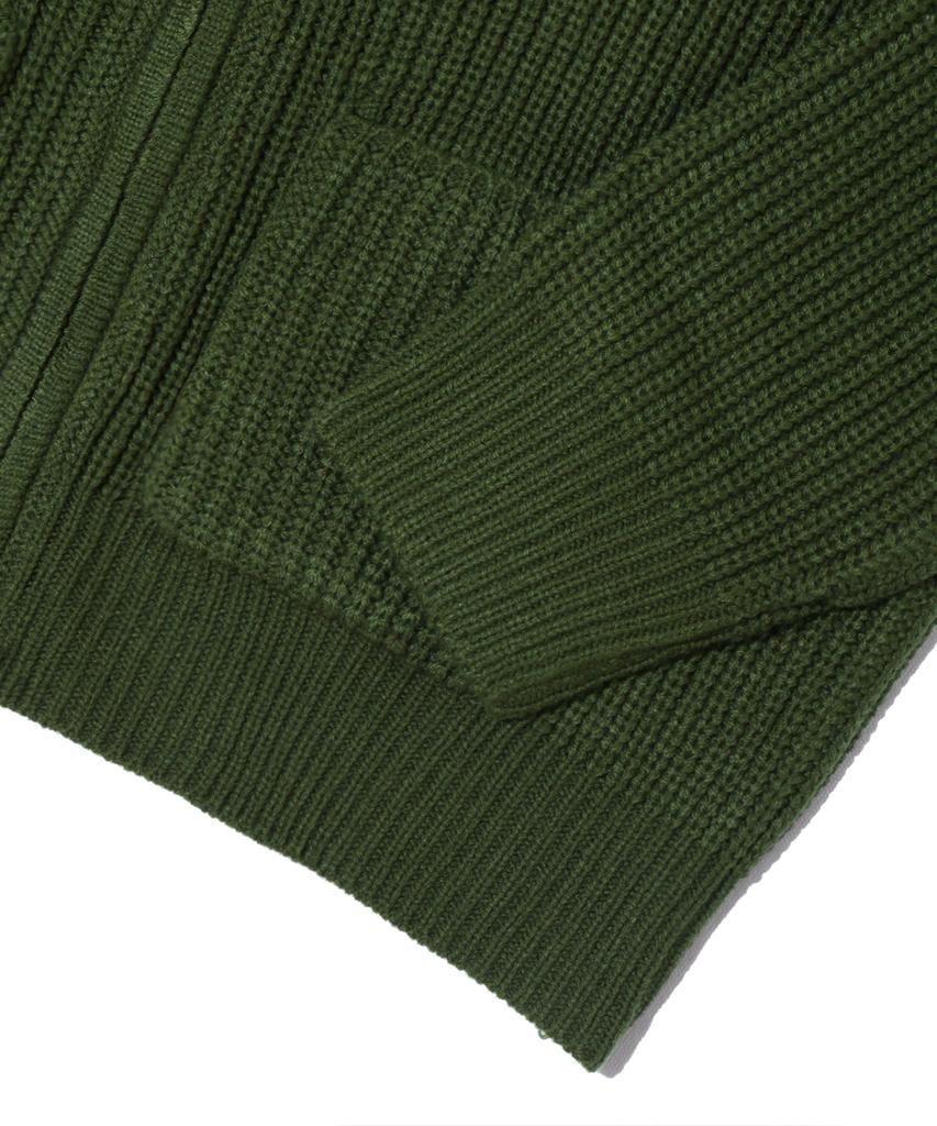 TRILLION Washable Round Neck Hachi Zip-Up Knit (Khaki)