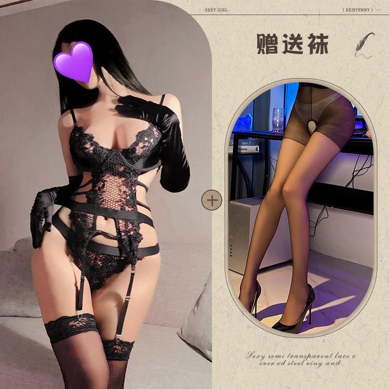 Premium purple suspender sex underwear steel ring gathering free perspective uniform