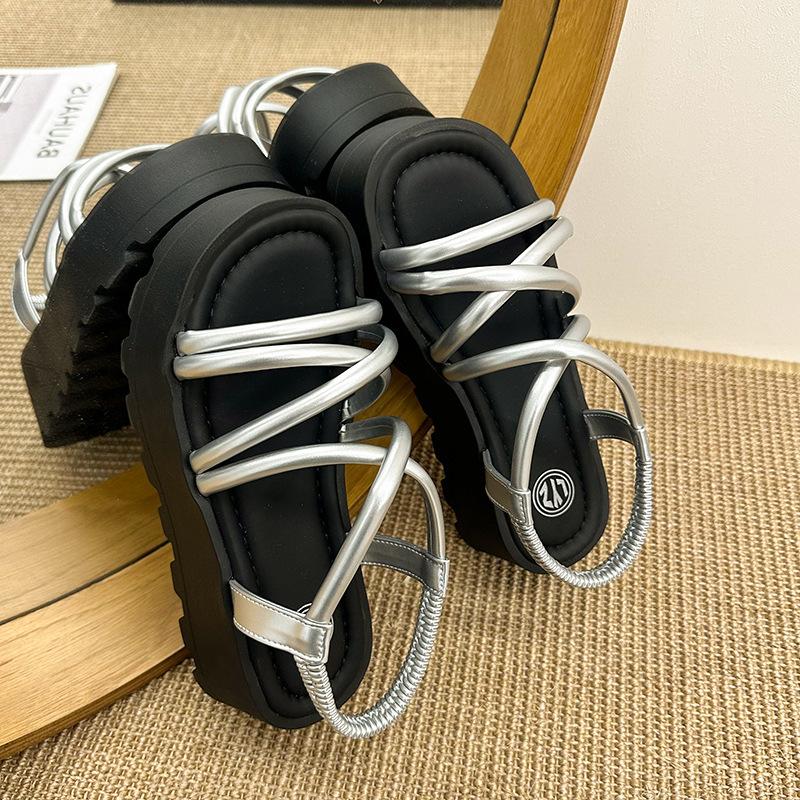 

Босоножки на платформе в стиле феи, женские, лето 2025, новые, с перекрестными ремешками, с открытым носком, студенческие, повседневные, пляжные, женские 39