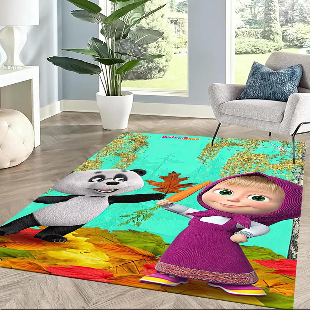 Masha Bear Area Rug Suitable for Balcony Playrooms Kitchen Dining Room Anti-slip Rug Anime Office Decor Spiritual Gift