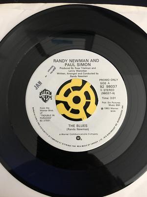 7inch Record RANDY NEWMAN & PAUL SIMON - The Blues 9298037 Warner Bros. Re 1983 Canada Rock Used