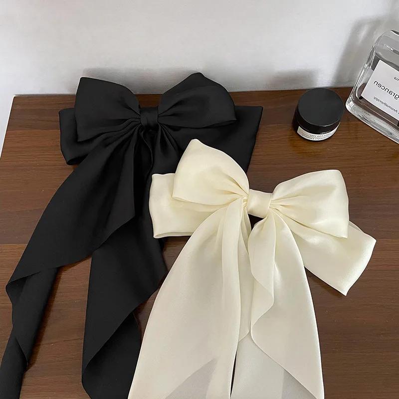 1Pcs Bow Ribbon Hair Clip Fashion Simple Solid Satin Spring Clip Hair Pin Elegant Retro Headband Clips Girls Hair Accessories