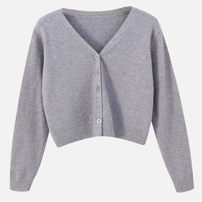Knitted sweater for women, small man, solid color jacket, short cardigan V-neck inside with long-sleeved sweater, small simple student