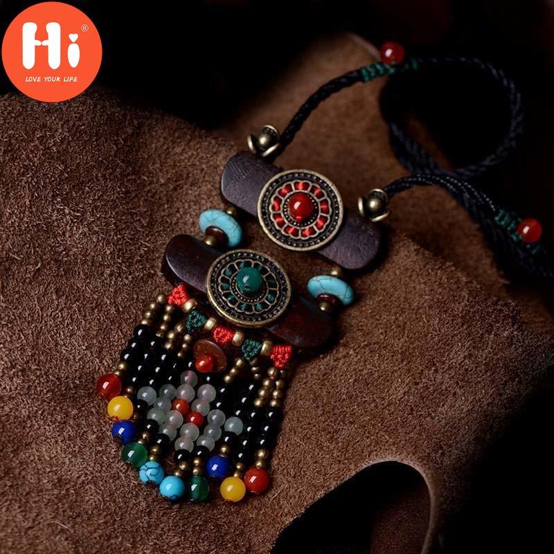 Hei Halskjede Perler Lang Vintage Boho Tau Skivekjede Steinanheng Bohemian Ethnic Women Watchworld