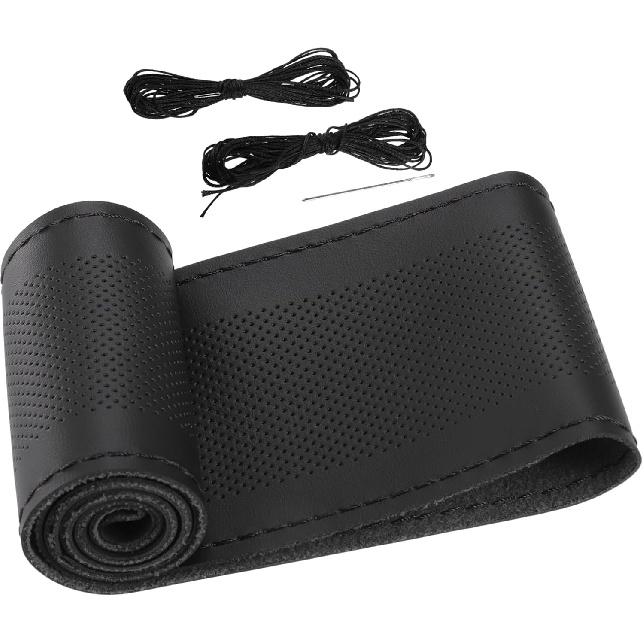 Car Hand Sewn DIY Steering Wheel Cover Breathable Comfortable 38cm Stitch On Wrap Cover Microfiber Leather Black Stitches Auto Replacement Parts