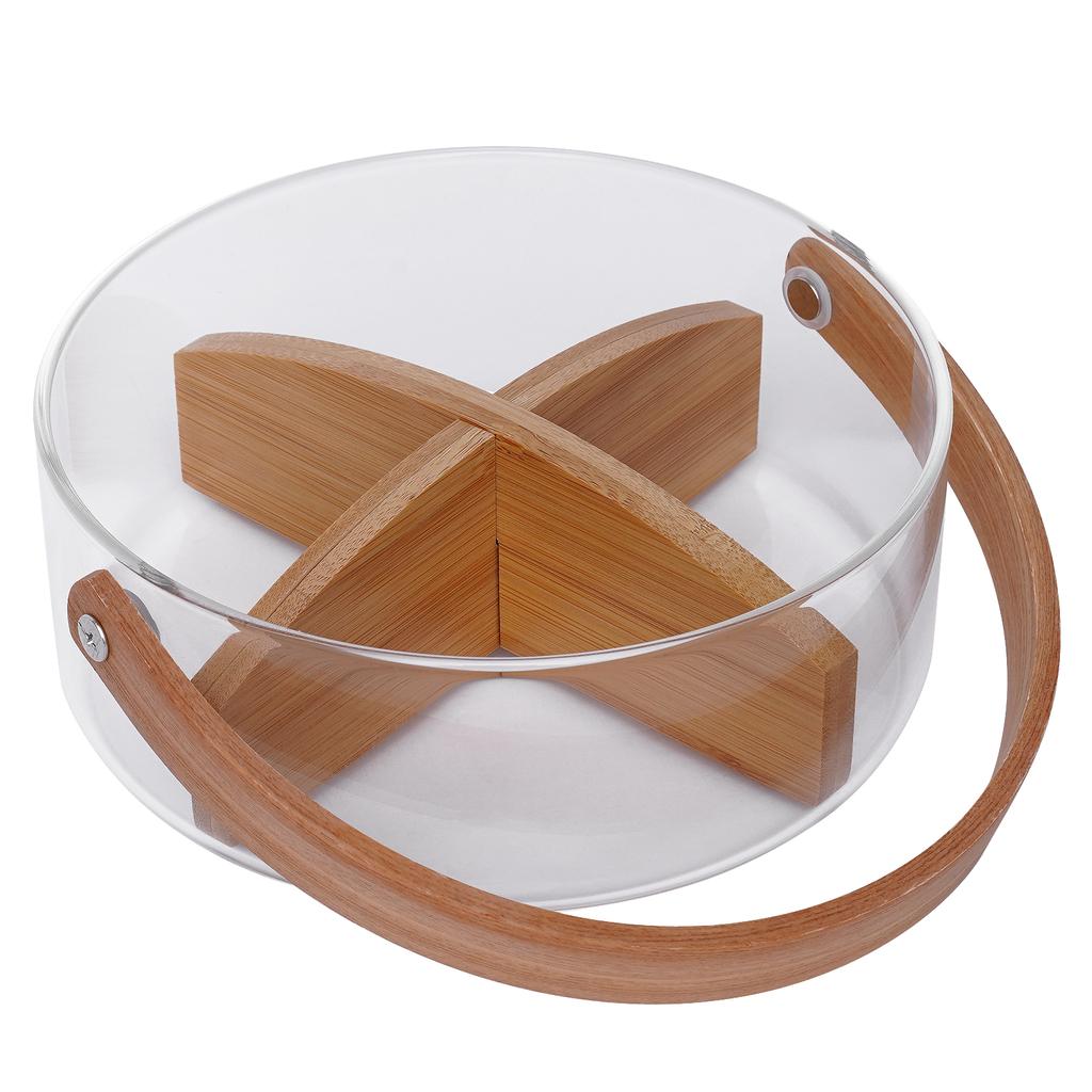 Transparent Fruit Bowl W/ Dividers Candy Organizer Fruit Platter Healthy Materials Divided Serving Tray & Handle Large Capacity