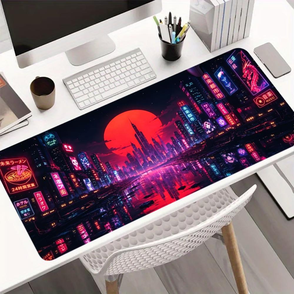 Cyberpunk Neon Mouse Pad Large Computer Office Game Table Mats XXL Rubber Anti-slip Gaming Keyboard Mousepads Long Desk Pads