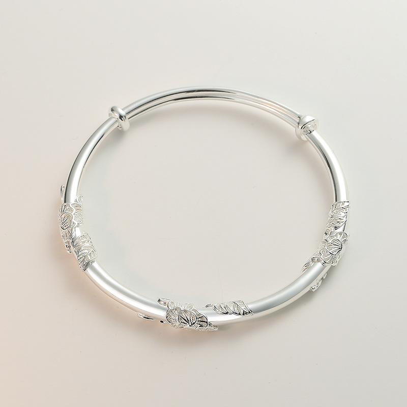 Zuyin S999 Sterling Silver Leaf náramek pro ženy s minimalistickým designem, nastavitelný květinový náramek push-pull