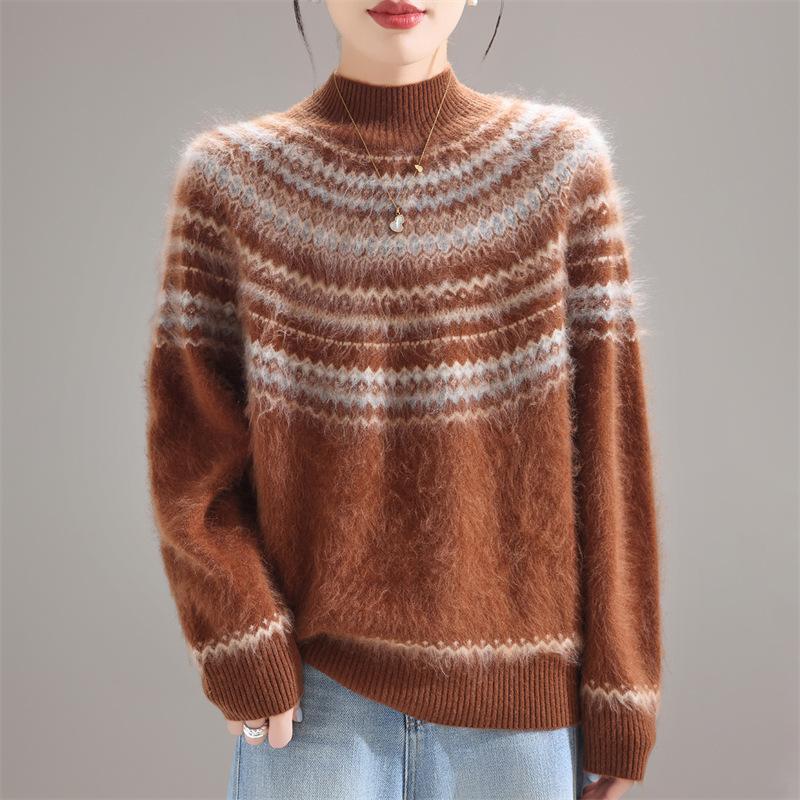 Autumn And Winter New Fair Island Wool Sweater Women'S Retro Jacquard Knitted Sweater Loose Thick Sweater Wearing Women'S Top